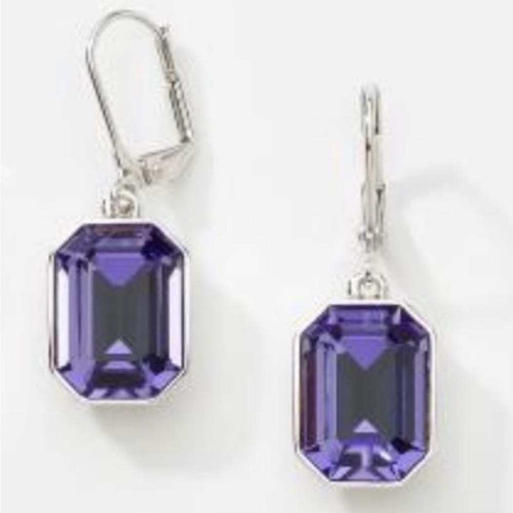 Touchstone Crystal Erin purple emerald cut Drop Earrings - Women's Jewelry